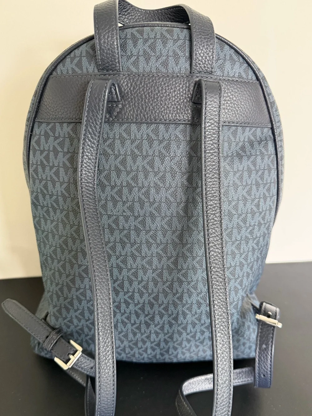 Michael Kors Signature Logo Backpack Navy Blue Coated Canvas